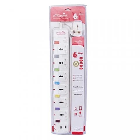 OfficePoint 6-Way Multi-Socket Power Strip with Surge Protection and USB